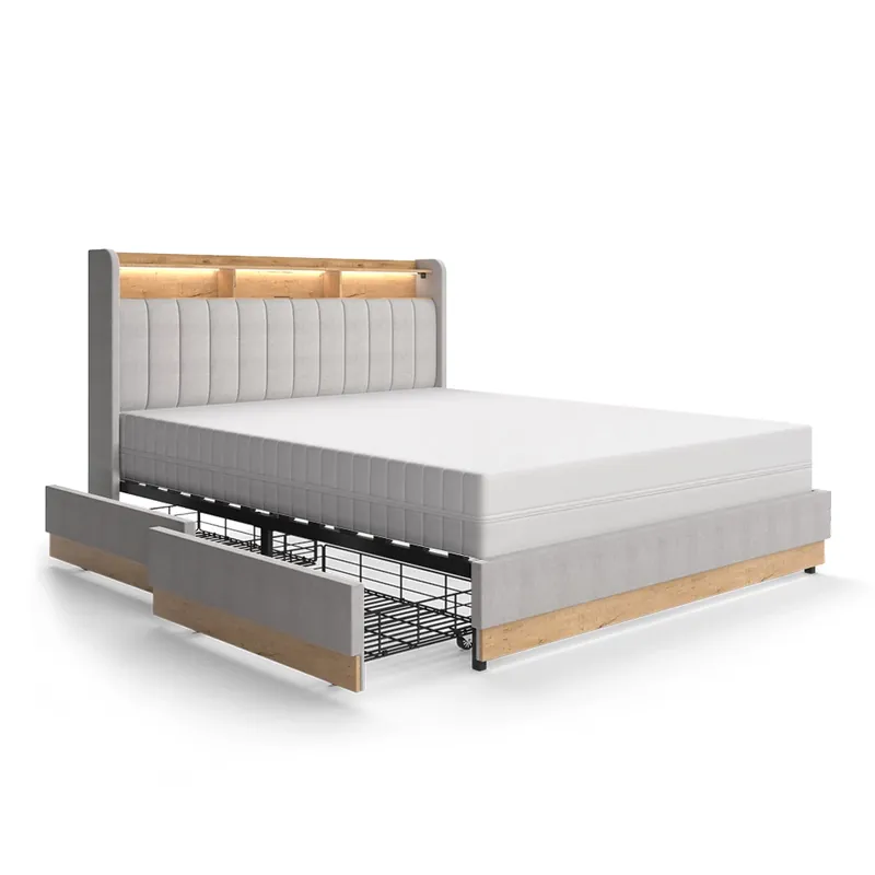 Pat tapițat Nura Gri 160x200 cm cu 4 sertare Vitalispa Retur ușor