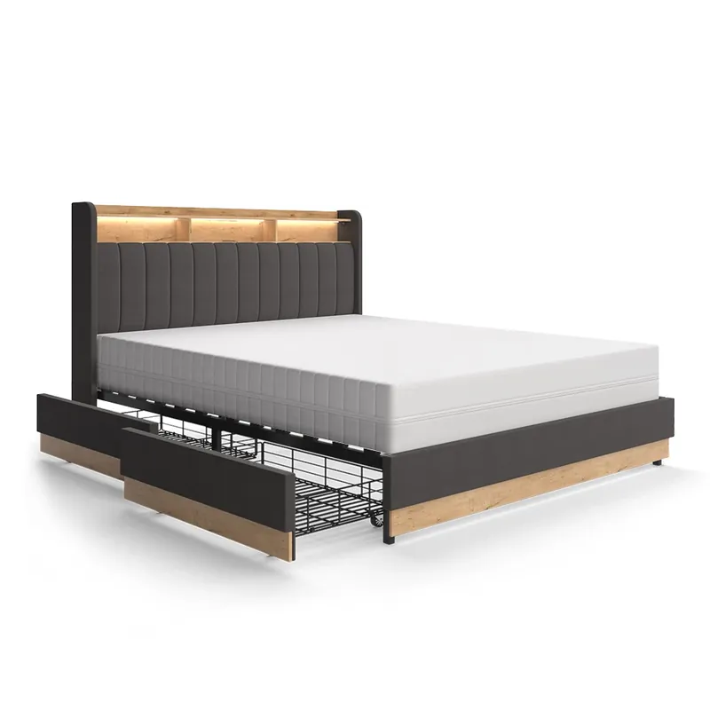 Reduceri Pat tapițat Nura antracit 160x200 cm cu 4 sertare Vitalispa