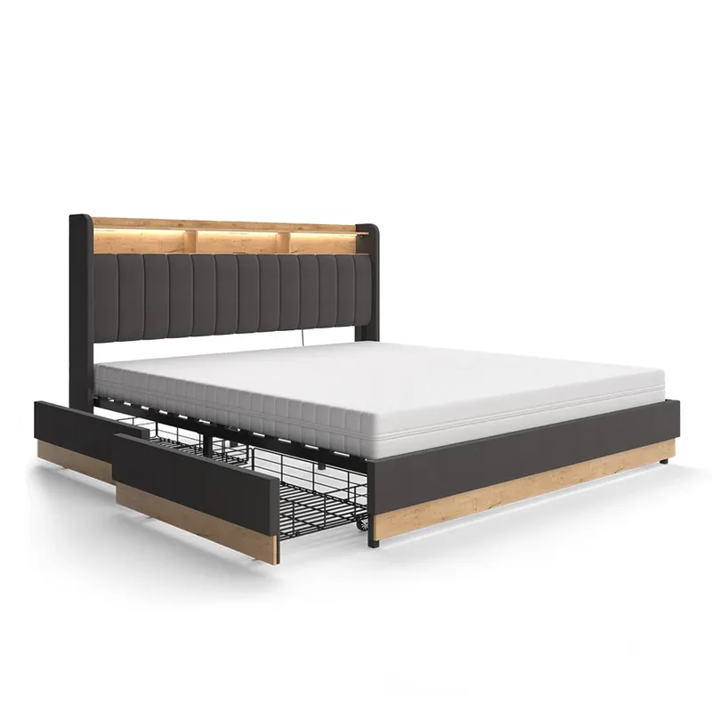 Ofertă exclusivă Pat tapițat Nura antracit 180x200 cm cu saltea Vitalispa