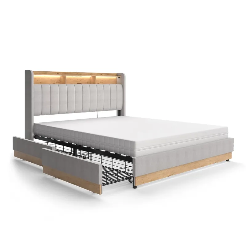 Plată securizată Pat tapițat Nura Gri 160x200 cm cu saltea Vitalispa