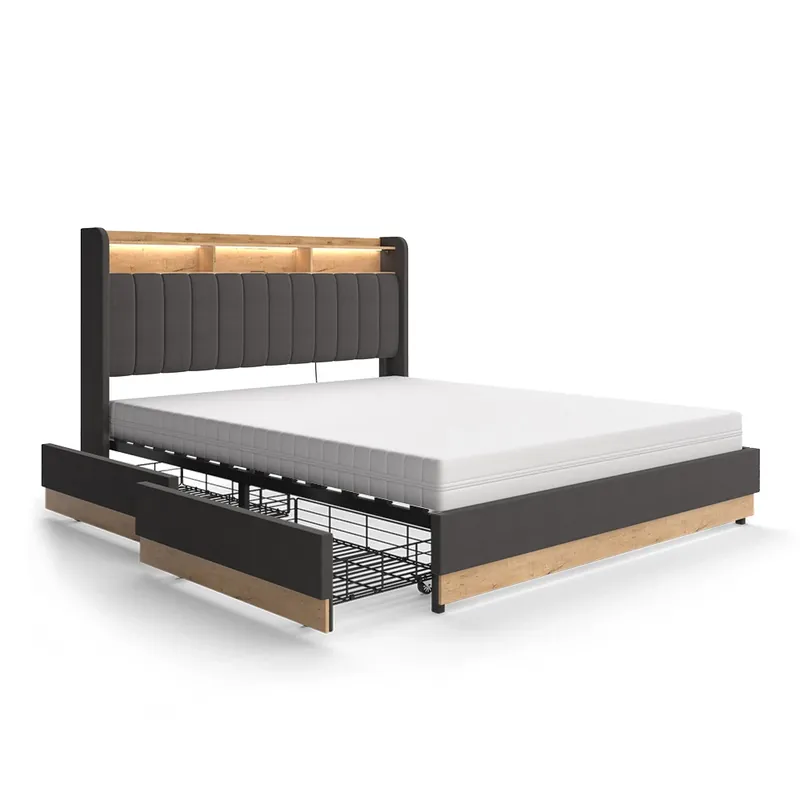 Premium Pat tapițat Nura antracit 160x200 cm cu saltea Vitalispa