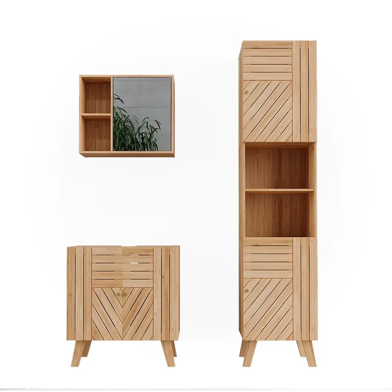 Lichidare de stoc Set mobilier baie Lucie bambus 3 părți, cu unitate înaltă Vicco