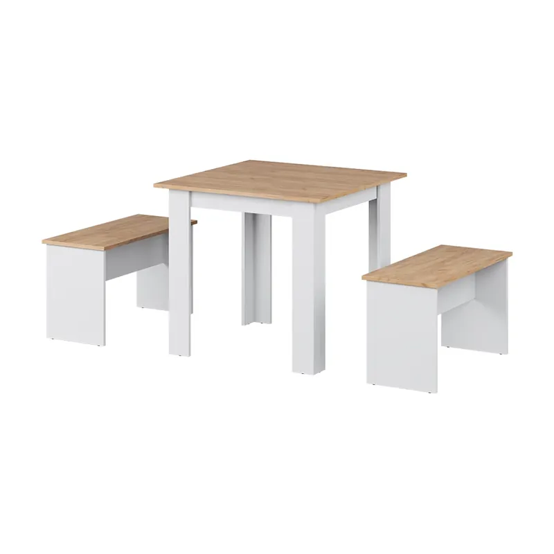 Mai ieftin Set masă de sufragerie Sentio Stejar Goldkraft/alb 80 x 80 cm cu 2 bănci Vicco