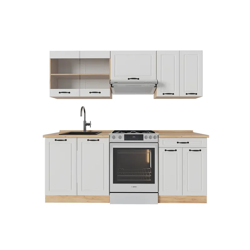 Noutate Kitchenette R-Line Casă de țară albă / stejar auriu 200 cm fara blat Vicco