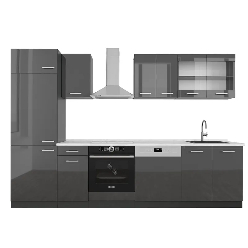 Livrare rapidă Kitchenette R-Line Antracit lucios/antracit 300 cm , AP Marmură Vicco