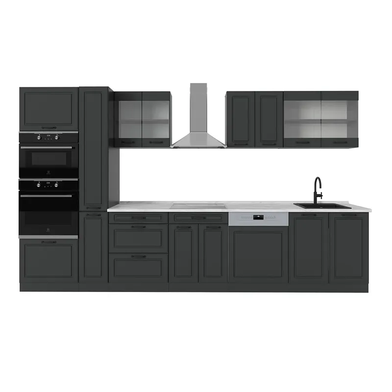 Cel mai bun preț Kitchenette R-Line Casă de țară antracit/antracit 350 cm , AP Marmură Vicco