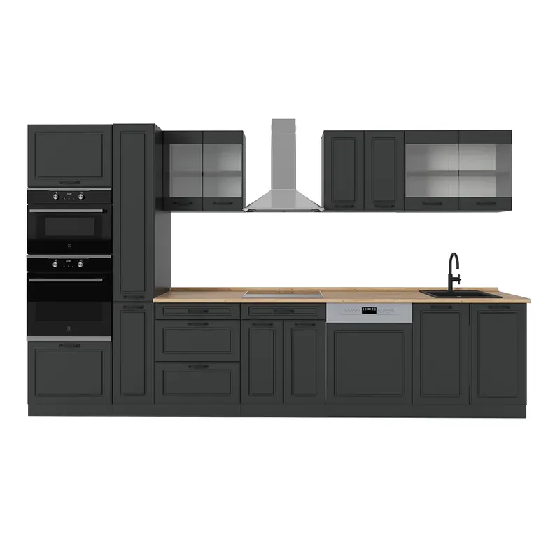 Cumpărături sigure Kitchenette R-Line Casă de țară antracit/antracit 350 cm , AP Stejar Vicco