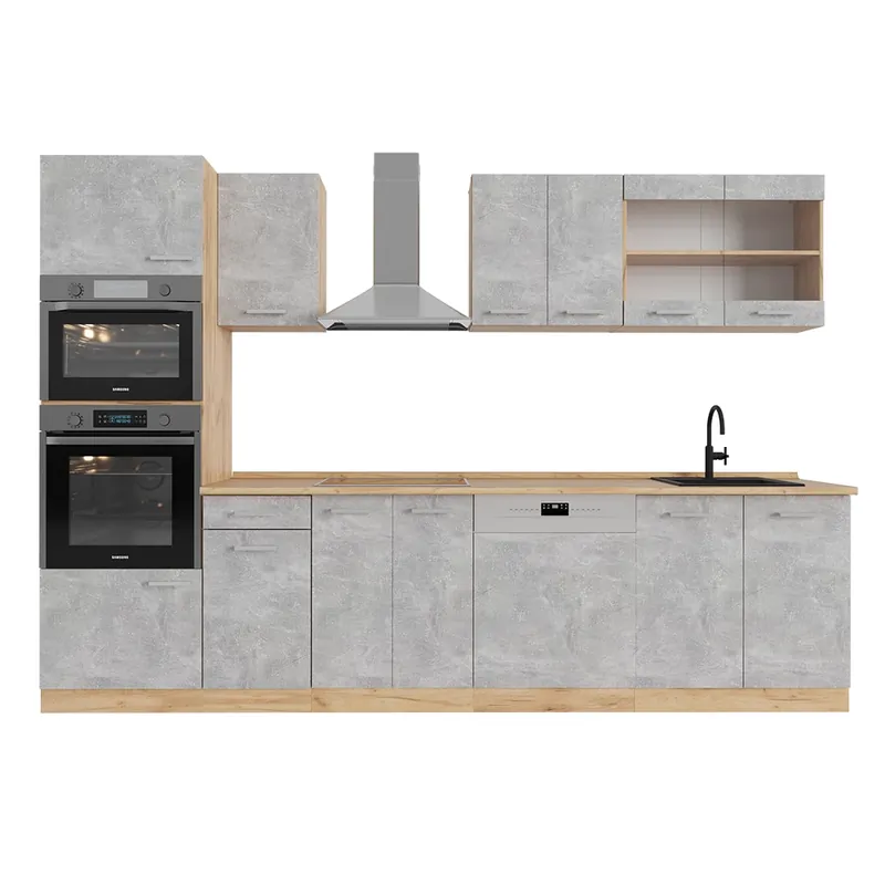 Cel mai bun preț Kitchenette R-Line Beton / stejar auriu 300 cm cu dulap înalt, fără blat Vicco
