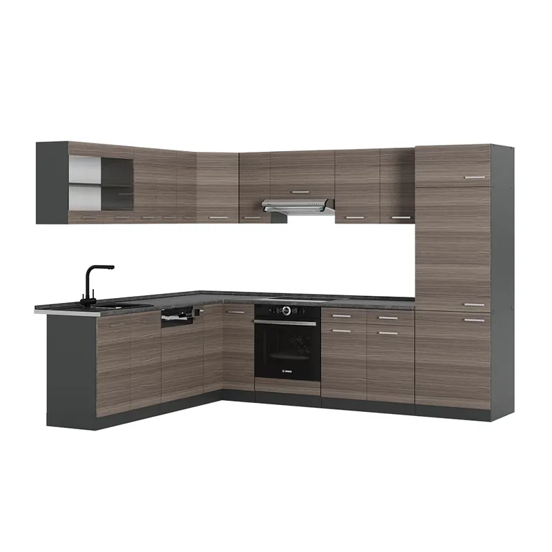 Reducere extra Bucătărie de colț R-Line Gri nobil/antracite 287 x 60 cm , AP Antracit Vicco