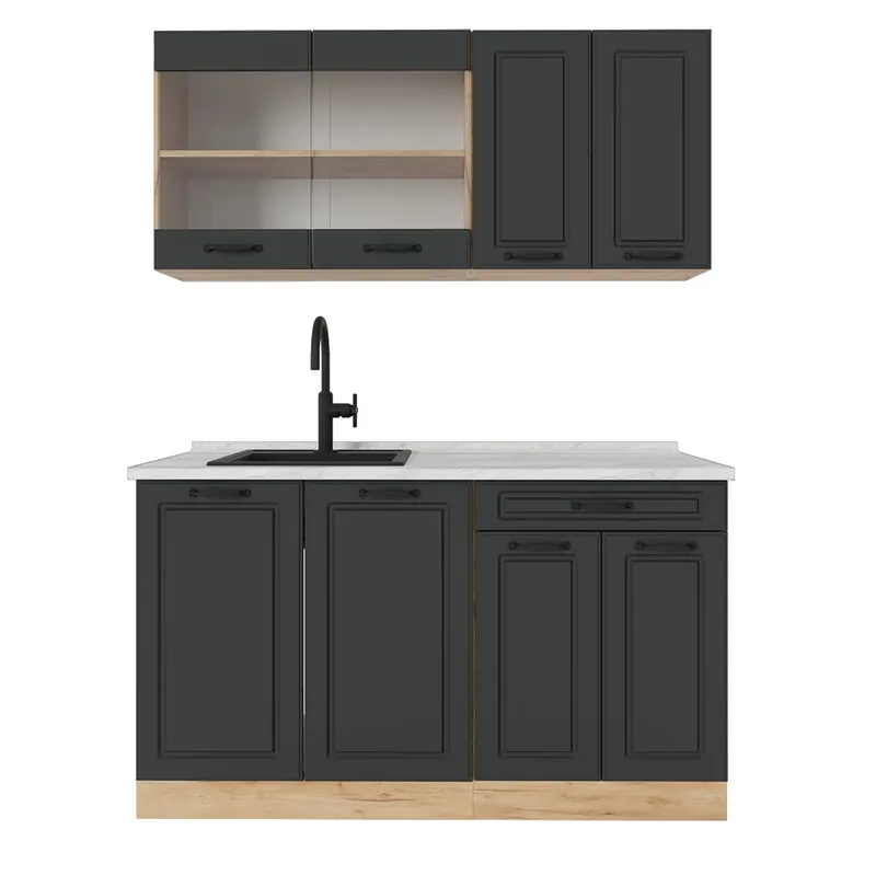 Bucătărie simplă R-Line Casa de țară antracit / stejar auriu 140 cm , AP Marmură Vicco Reducere specială