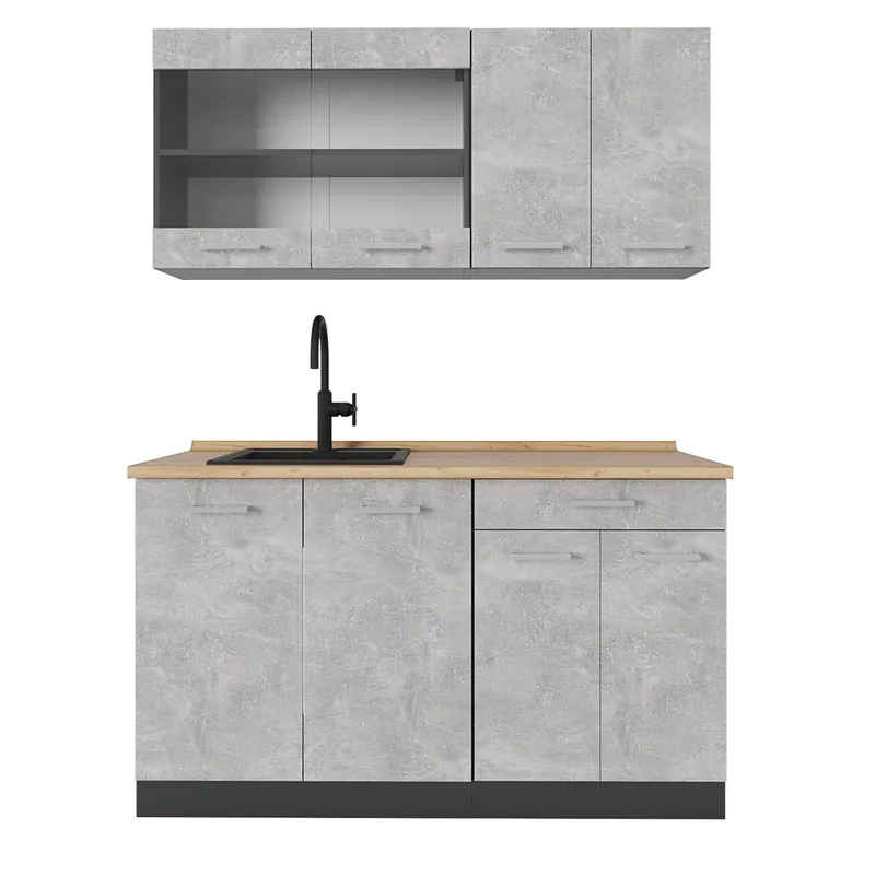 Reducere extra Bucătărie simplă R-Line Beton/antracit 140 cm , AP Stejar Vicco