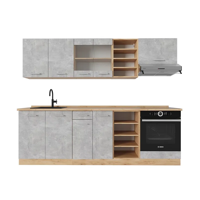 Kitchenette R-Line Beton / stejar auriu 240 cm , AP Stejar Vicco Ofertă exclusivă