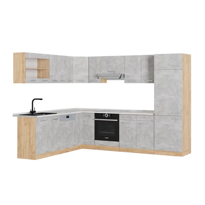 Bucătărie de colț R-Line Beton / stejar auriu 287 x 60 cm , AP Marmură Vicco Ofertă specială