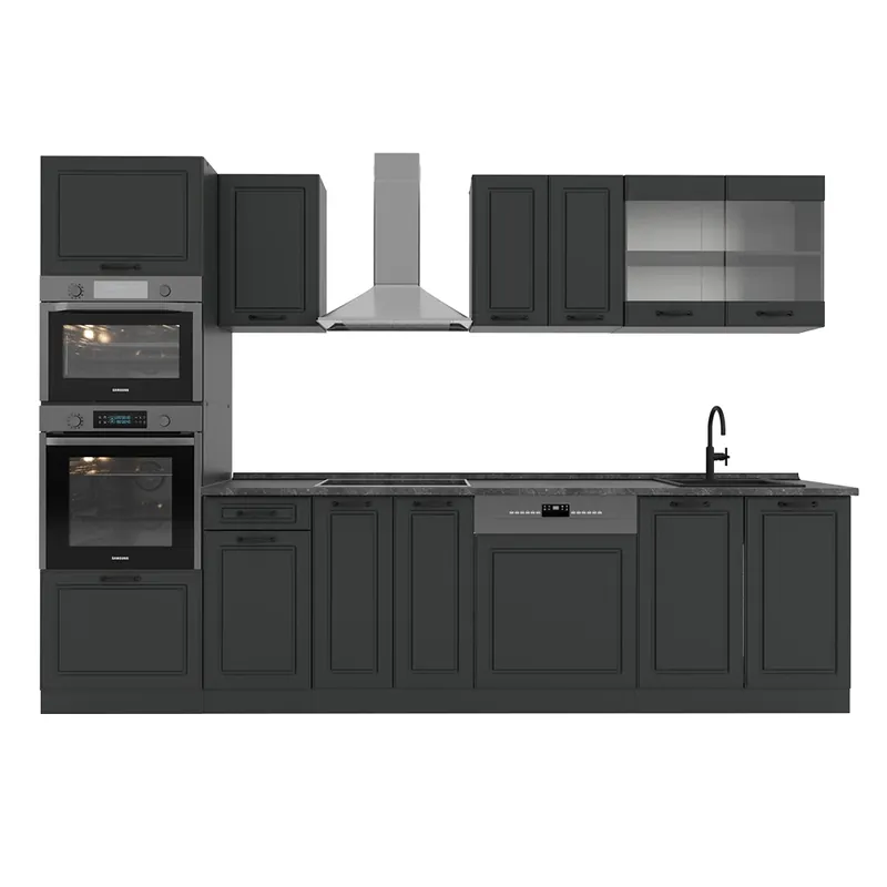 Kitchenette R-Line Casă de țară antracit/antracit 300 cm cu dulap înalt, fără blat Vicco Retur gratuit
