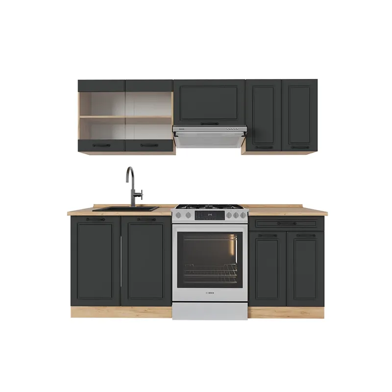 Reducere de preț Kitchenette R-Line Casa de țară antracit / stejar auriu 200 cm , AP Stejar Vicco