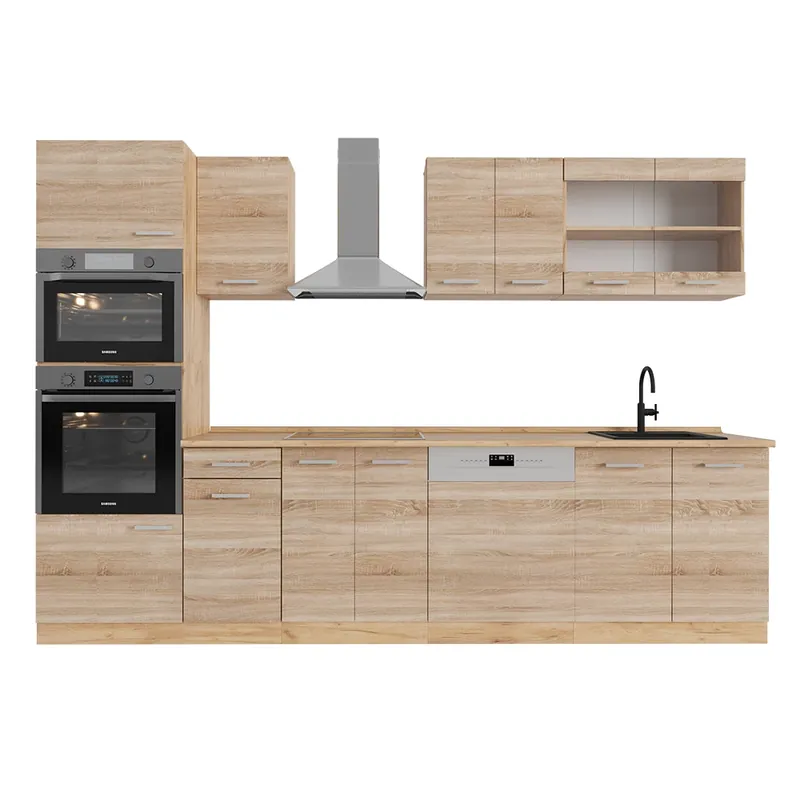 Bestseller Kitchenette R-Line Stejar Sonoma/Goldkraft 300 cm cu dulap înalt, fără blat Vicco