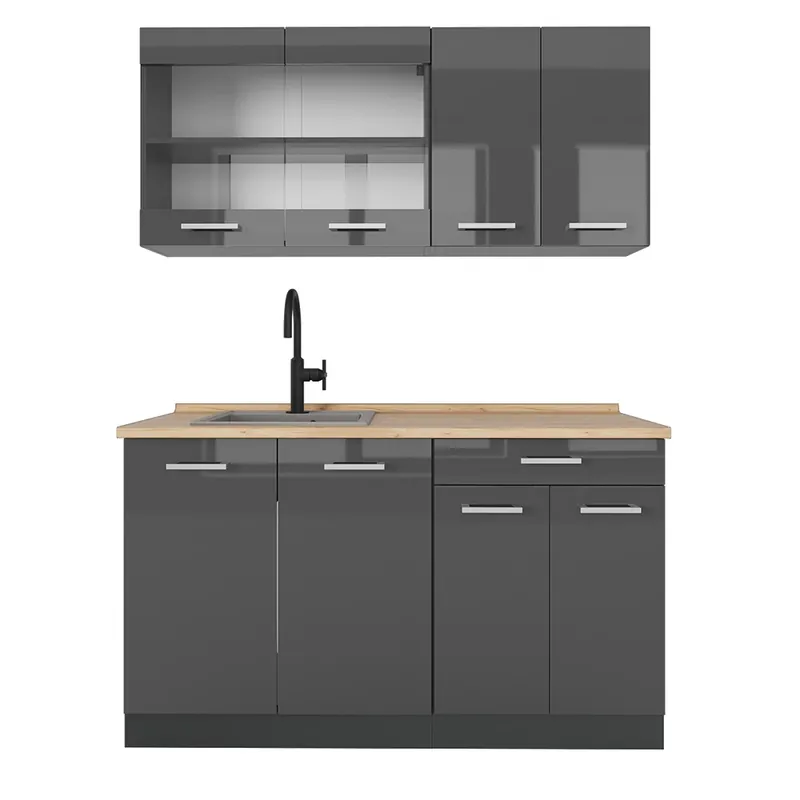 Bucătărie simplă R-Line Antracit lucios/antracit 140 cm , AP Stejar Vicco Preț mic