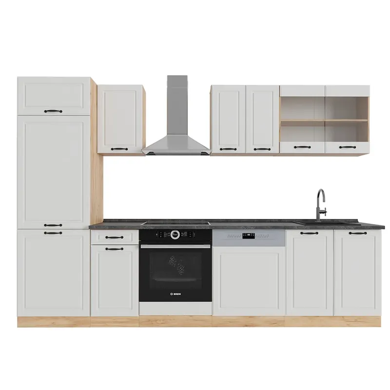 Kitchenette R-Line Casă de țară albă / stejar auriu 300 cm , AP Antracit Vicco Expediere rapidă