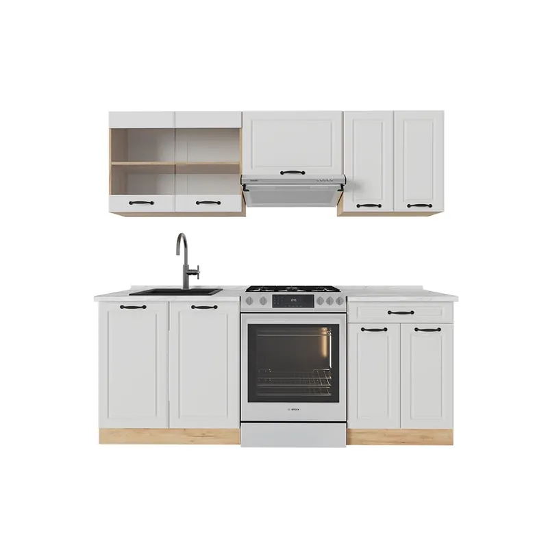 Cumpără acum Kitchenette R-Line Casă de țară albă / stejar auriu 200 cm , AP Marmură Vicco