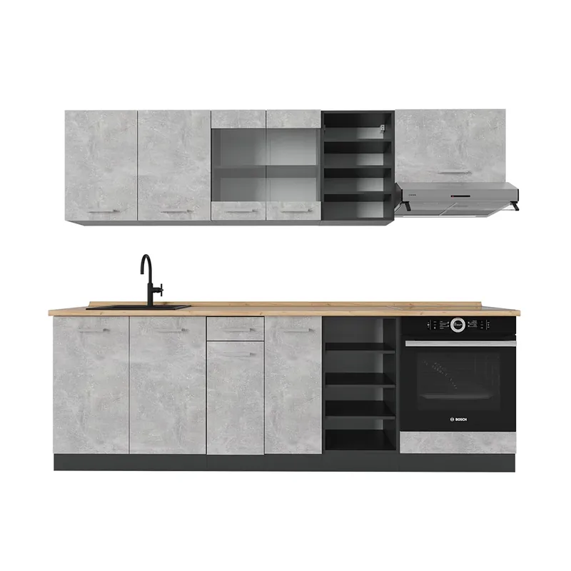 Super ofertă Kitchenette R-Line Beton/antracit 240 cm fara blat Vicco