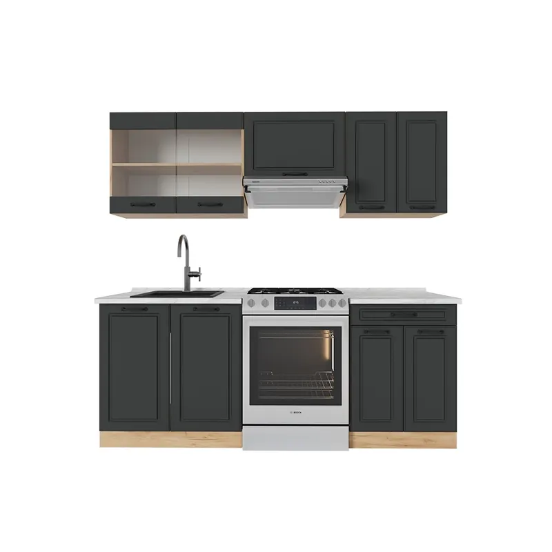 Reducere extra Kitchenette R-Line Casa de țară antracit / stejar auriu 200 cm , AP Marmură Vicco
