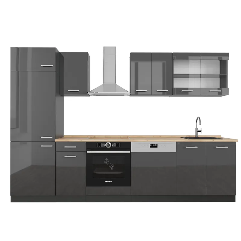 Kitchenette R-Line Antracit lucios/antracit 300 cm , AP Stejar Vicco Reducere specială