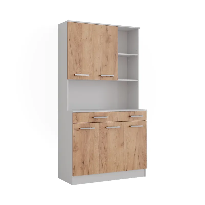Bufet de bucătărie Raul Stejar alb/golden 100.1x188.5 cm cu 5 uși și 2 sertare Vicco Expediere rapidă