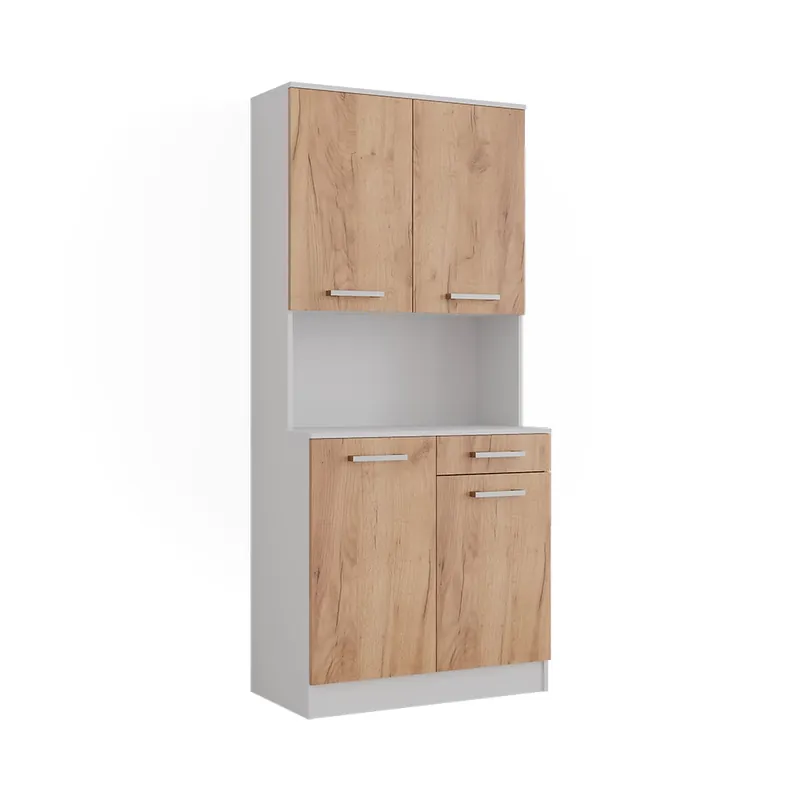 Preț redus Bufet de bucătărie Raul Stejar alb/golden 83.6x188.5 cm cu 4 uși și 1 sertar Vicco