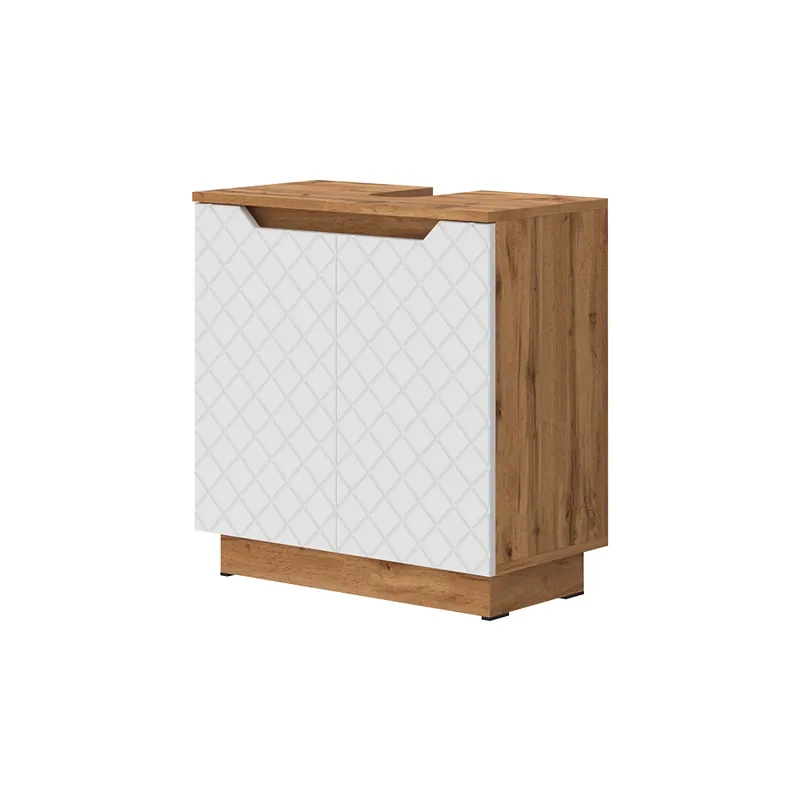 Ofertă limitată Dulap de bază pentru chiuvetă Lotta Stejar/alb cu structură din țiglă 59.8x62.1 cm cu 2 uși Vicco