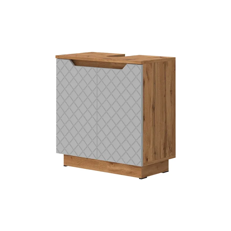 Dulap de bază pentru chiuvetă Lotta Stejar/gri cu structură din țiglă 59.8x62.1 cm cu 2 uși Vicco Super ofertă