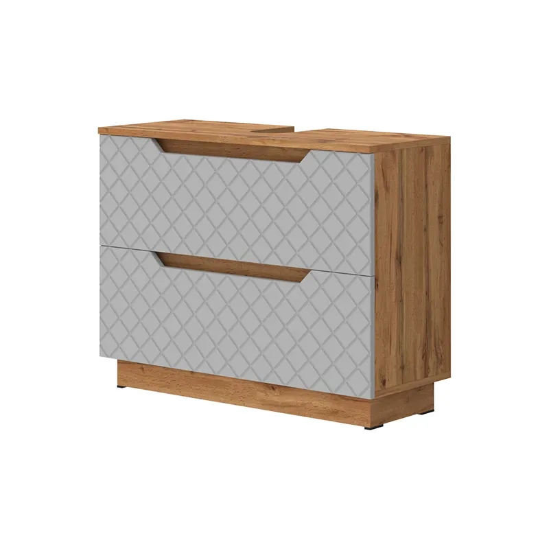Discount Dulap de bază pentru chiuvetă Lotta Stejar/gri cu structură din țiglă 79.6x62.5 cm cu 2 sertare Vicco