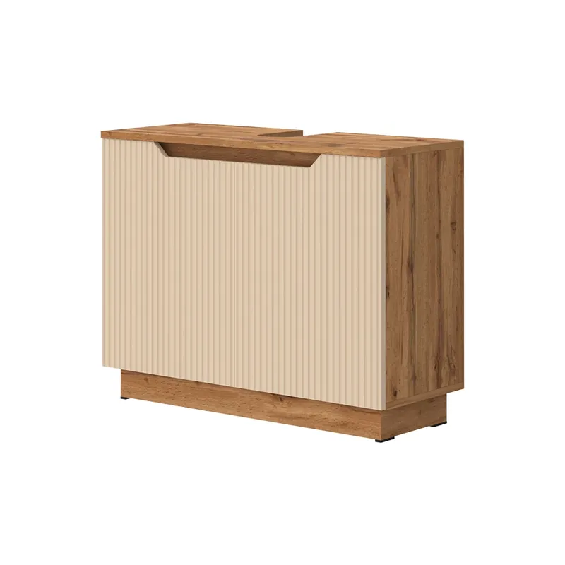 Ofertă limitată Dulap de bază pentru chiuvetă Lotta Stejar/cașmir cu dungi 79.6x62.1 cm cu 2 uși Vicco
