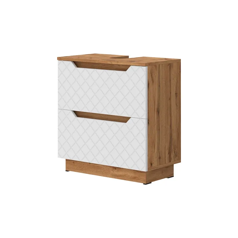 Preț mic Dulap de bază pentru chiuvetă Lotta Stejar/alb cu structură din țiglă 59.8x62.5 cm cu 2 sertare Vicco