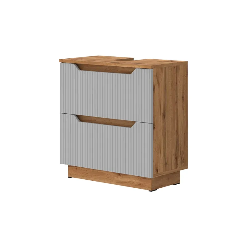 Dulap de bază pentru chiuvetă Lotta Stejar/gri cu dungi 59.8x62.5 cm cu 2 sertare Vicco Premium