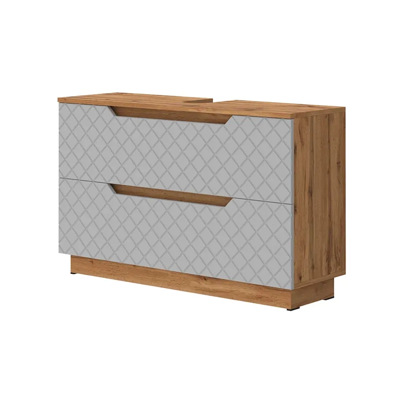 Preț promoțional Dulap de bază pentru chiuvetă Lotta Stejar/gri cu structură din țiglă 99.4x62.5 cm cu 2 sertare Vicco