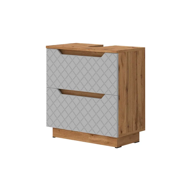 Dulap de bază pentru chiuvetă Lotta Stejar/gri cu structură din țiglă 59.8x62.5 cm cu 2 sertare Vicco Ofertă de sezon