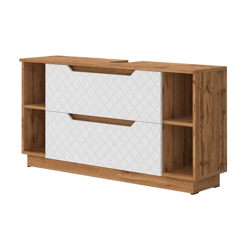 Bestseller Dulap de bază pentru chiuvetă Lotta Stejar/alb cu structură din țiglă 119.2x62.5 cm cu 2 sertare Vicco