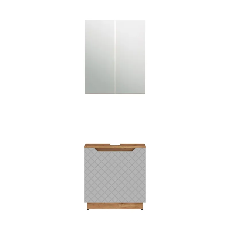 Set mobilier baie Lotta Stejar/gri cu structură din țiglă 2 părți Vicco Chilipir