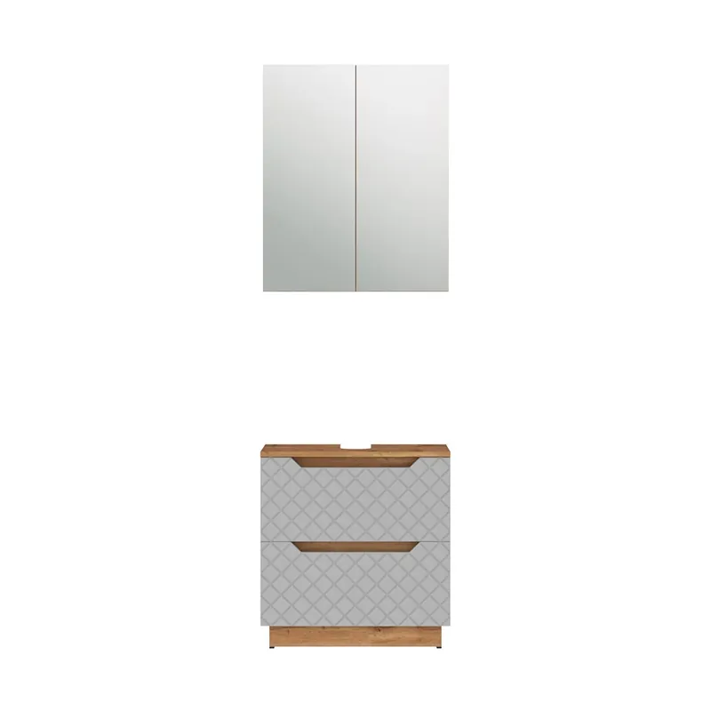 Promoție Set mobilier baie Lotta Stejar/gri cu structură din țiglă 2 părți Vicco