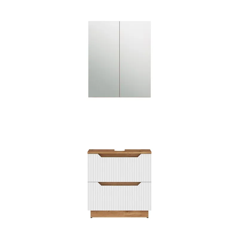 Set mobilier baie Lotta Stejar/alb cu dungi 2 părți Vicco Discount