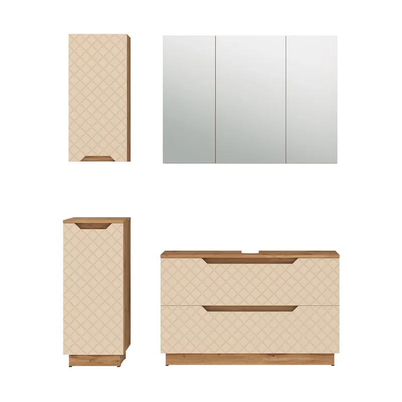 Set mobilier baie Lotta Stejar/cașmir cu structură din țiglă 4 părți Vicco Discount