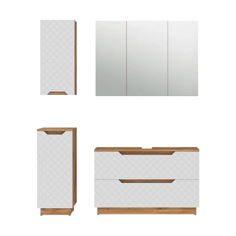 Set mobilier baie Lotta Stejar/alb cu structură din țiglă 4 părți Vicco Nu rata