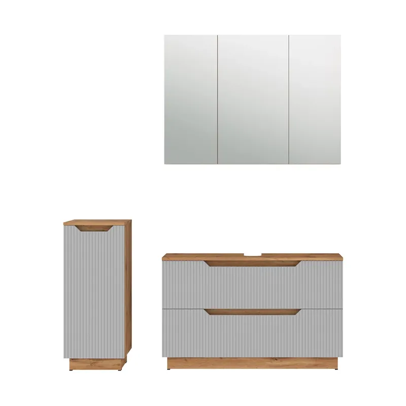 Retur gratuit Set mobilier baie Lotta Stejar/gri cu dungi 3 părți Vicco