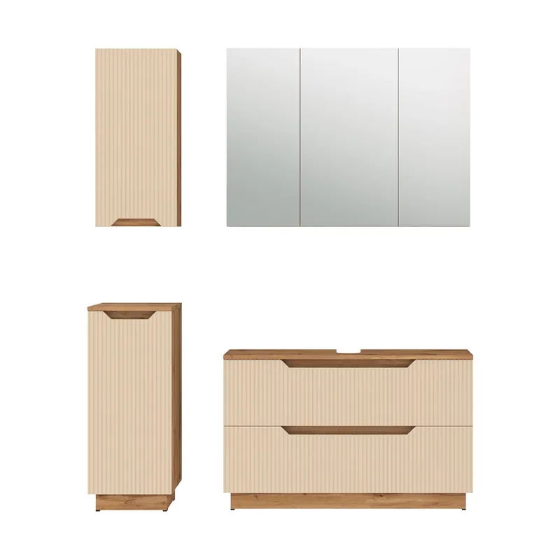 Set mobilier baie Lotta Stejar/cașmir cu dungi 4 părți Vicco Plată securizată