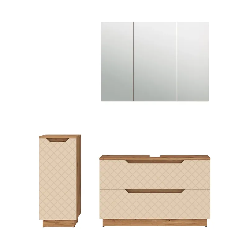 Ofertă limitată Set mobilier baie Lotta Stejar/cașmir cu structură din țiglă 3 părți Vicco