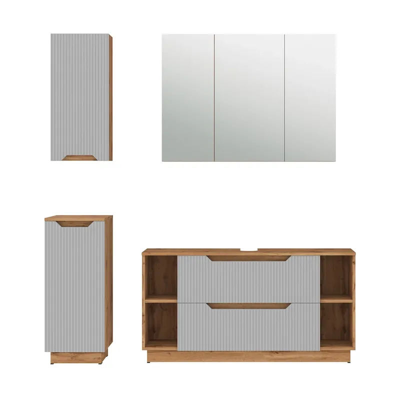 Set mobilier baie Lotta Stejar/gri cu dungi 4 părți Vicco Bestseller