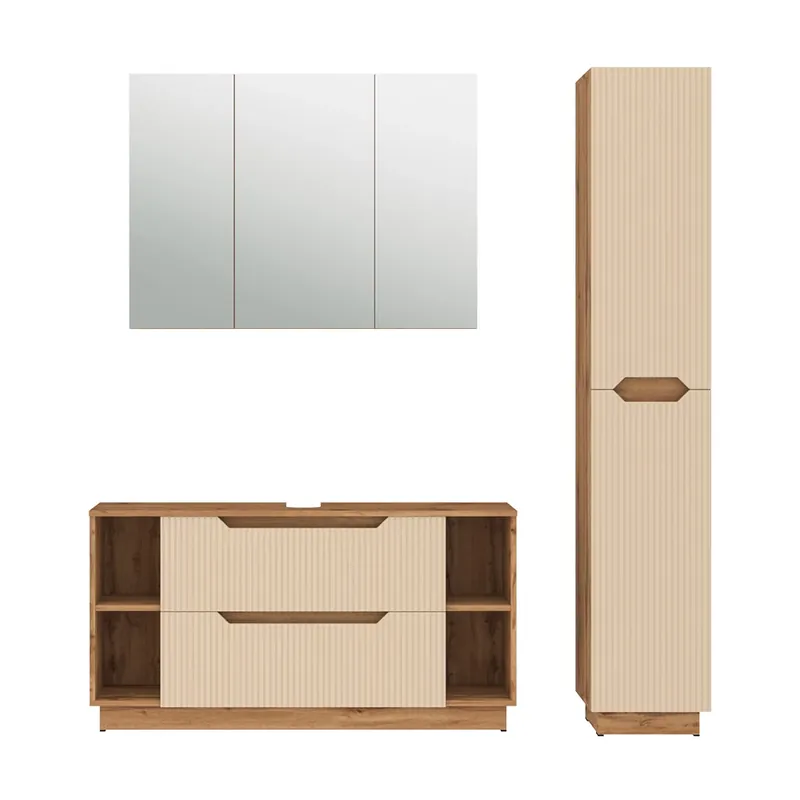 Set mobilier baie Lotta Stejar/cașmir cu dungi 3 părți Vicco Cumpărături sigure