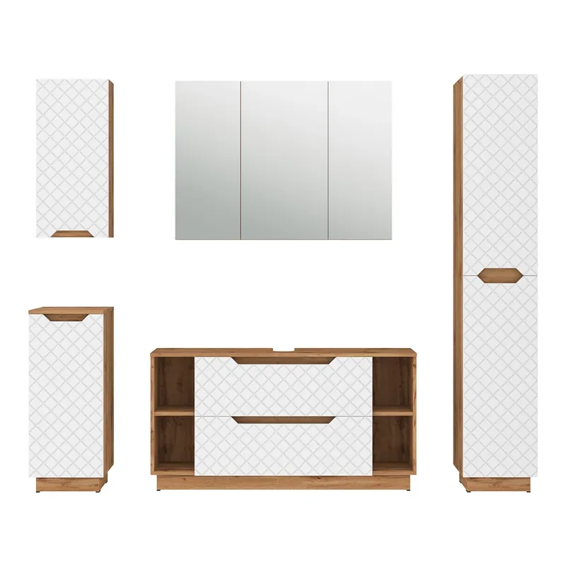 Set mobilier baie Lotta Stejar/alb cu structură din țiglă 5 părți Vicco Ofertă de sezon