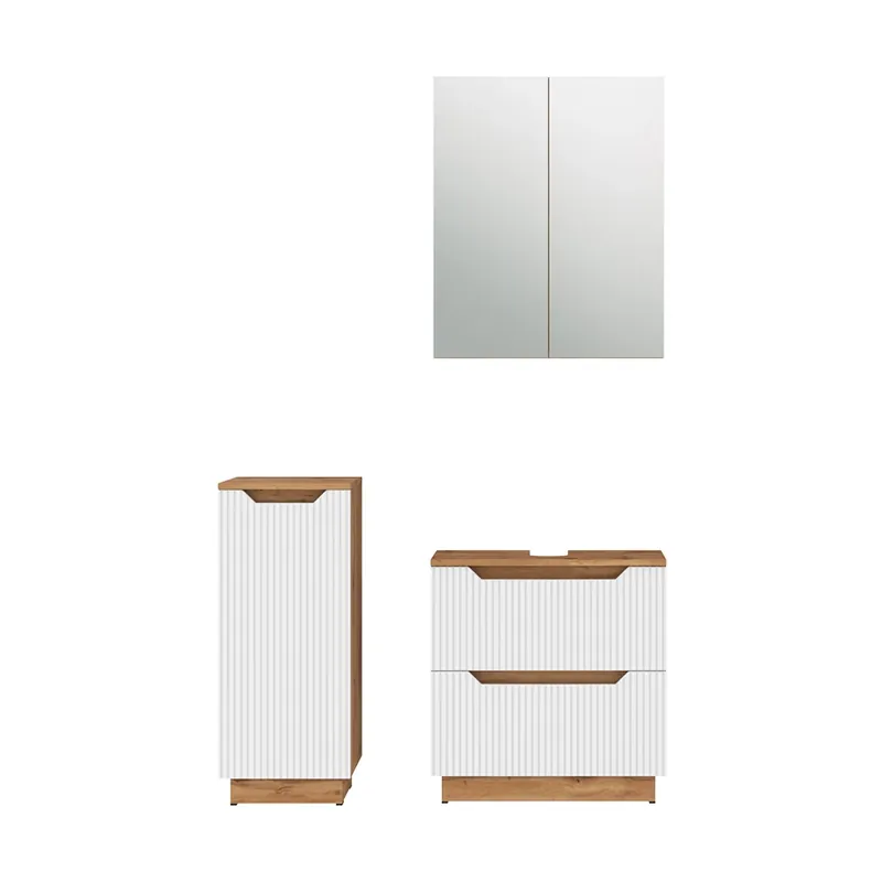 Vezi acum Set mobilier baie Lotta Stejar/alb cu dungi 3 părți Vicco