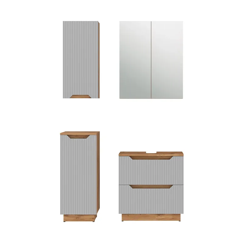 Retur gratuit Set mobilier baie Lotta Stejar/gri cu dungi 4 părți Vicco